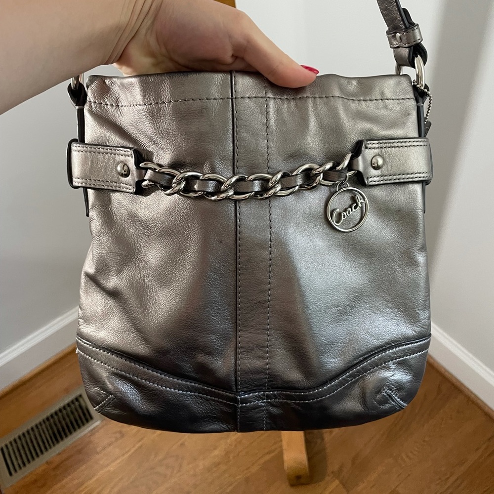 Silver Crossbody Coach Shoulder Bag
